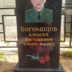 Памятник из коричневого гранита с двумя медальонами — фото 2